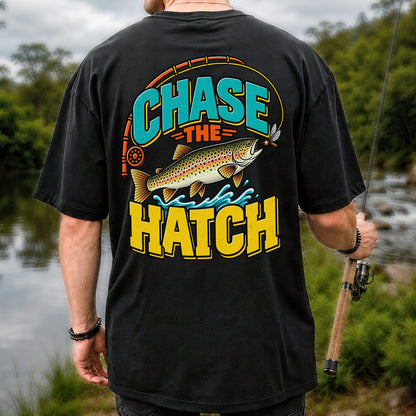 Chase the Hatch Brown Trout Fly Fishing T-Shirt | Back Print
