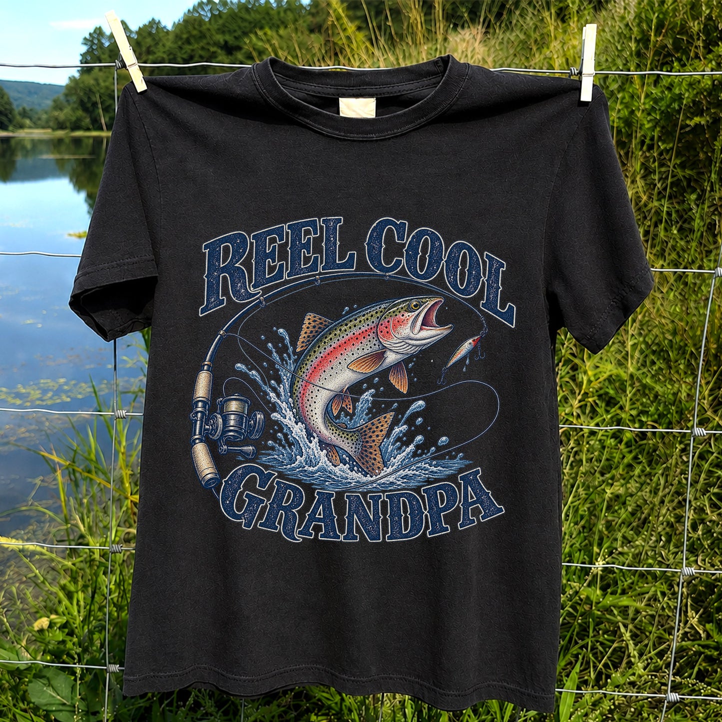 Reel Cool Grandpa Trout Fishing Graphic T-Shirt