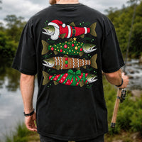 Christmas Trout Santa Tree and Gift Wrap Fishing T-Shirt | Back Print