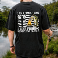 I Am a Simple Man Fishing Bass and Faith Graphic T-Shirt | Back Print