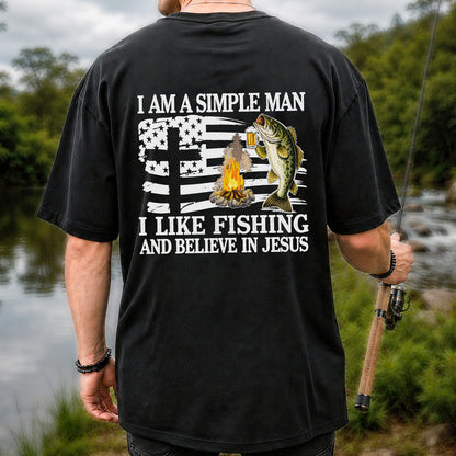 I Am a Simple Man Fishing Bass and Faith Graphic T-Shirt | Back Print