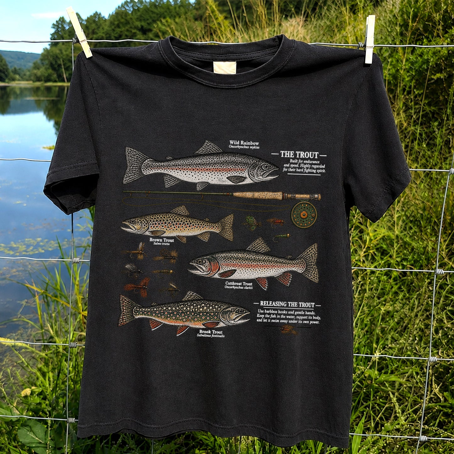 The Trout Species Chart Vintage Fly Fishing Graphic T-Shirt