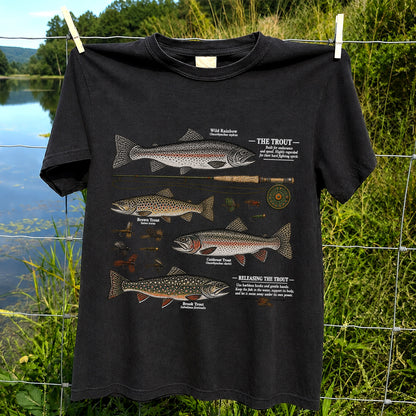 The Trout Species Chart Vintage Fly Fishing Graphic T-Shirt