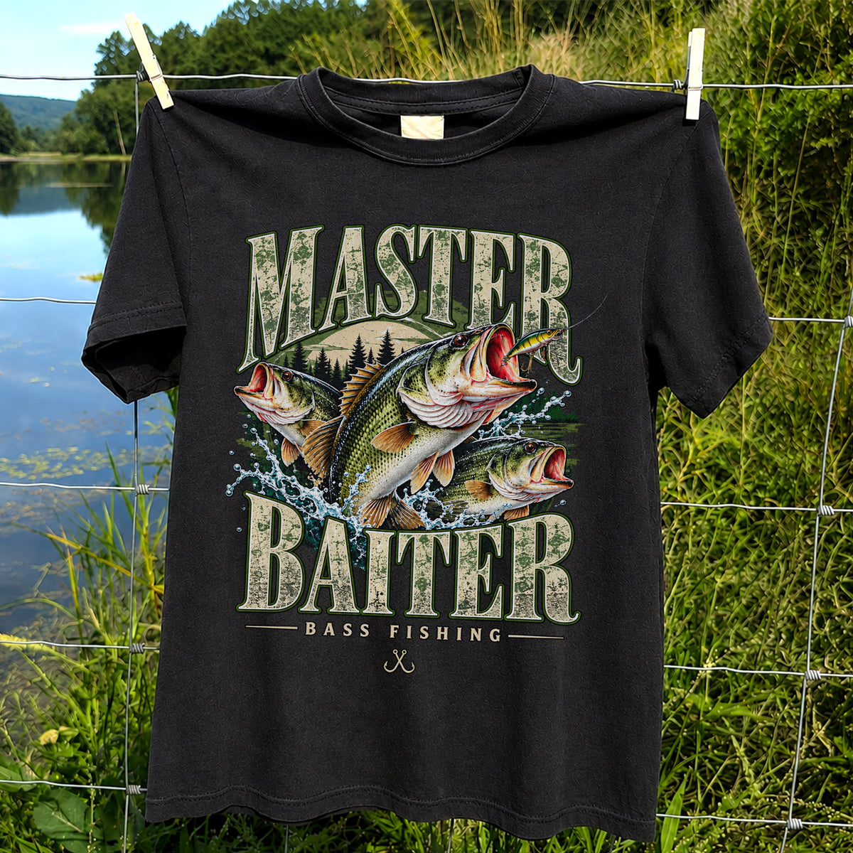 Master Baiter Bass Fishing Funny Vintage Graphic T-Shirt