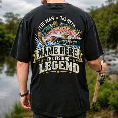 Personalized The Man The Myth The Fishing Legend Rainbow Trout T-Shirt | Back Print