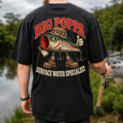 Big Poppa Surface Water Specialist Fishing Lure Graphic T-Shirt | Back Print