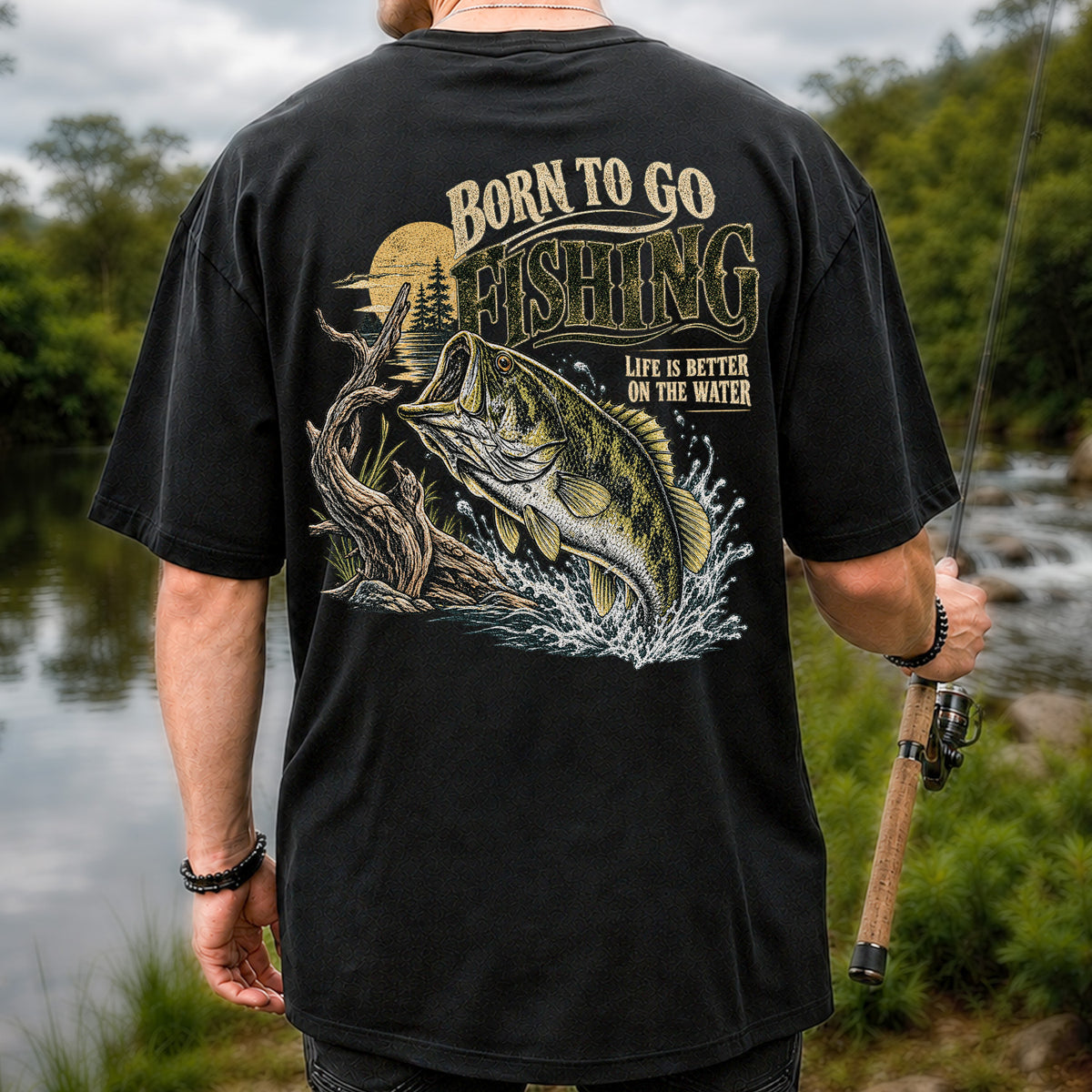 Born to Go Fishing Largemouth Bass Graphic T-Shirt | Back Print