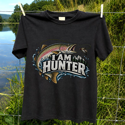I Am Hunter Rainbow Trout Fly Fishing Mountain Graphic T-Shirt