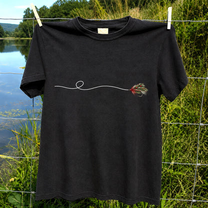 Festive Fly Fishing Lure and Line Graphic T-Shirt