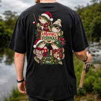 Merry Fishmas Bass Christmas Fishing Graphic T-Shirt | Back Print