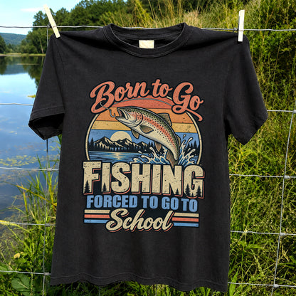 Born to Go Fishing Forced to Go to School Retro Rainbow Trout T-Shirt