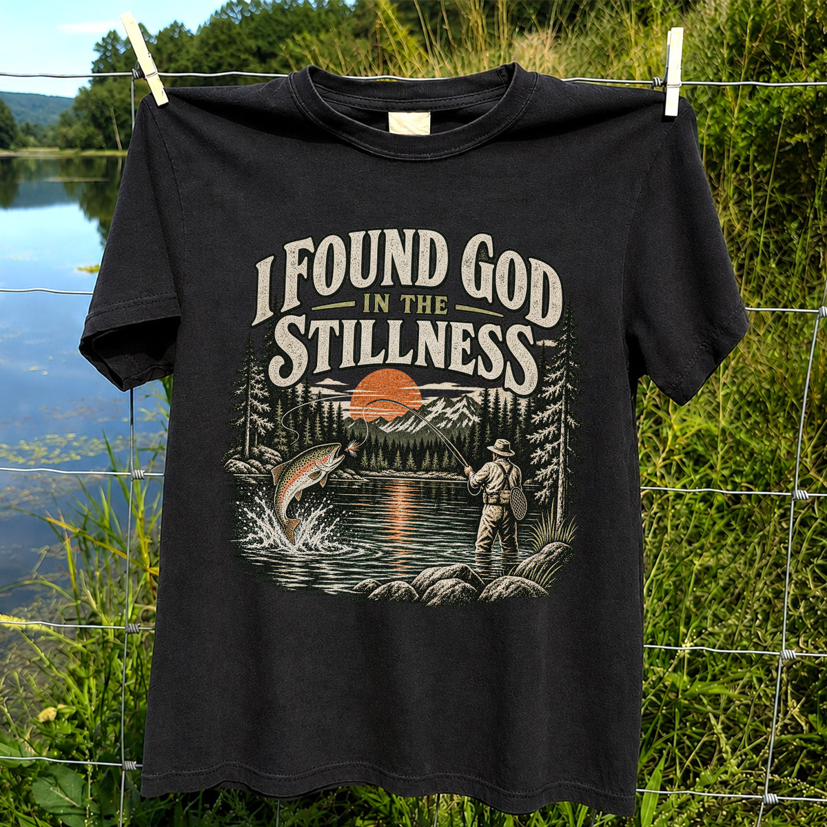 I Found God in the Stillness Trout Fly Fishing Graphic T-Shirt