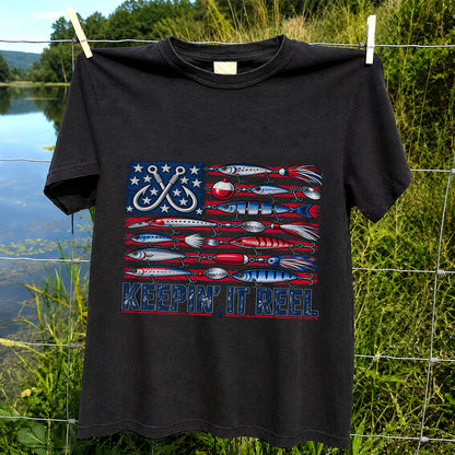 Keepin' It Reel American Flag Fishing Lures Graphic T-Shirt