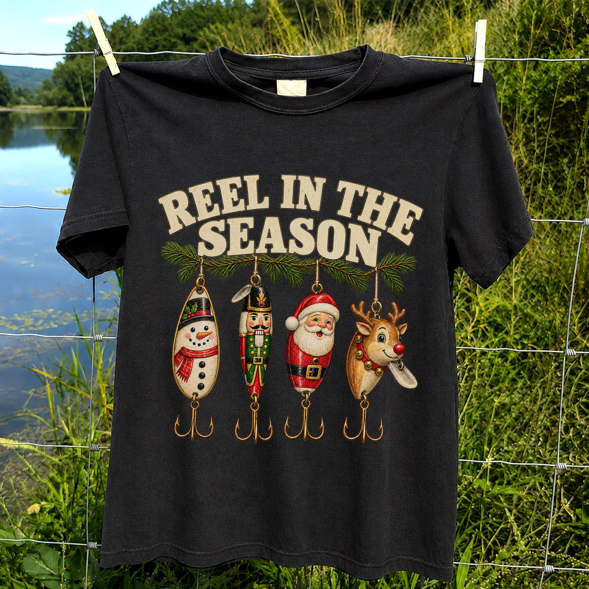 Reel in the Season Christmas Fishing Lures Graphic T-Shirt