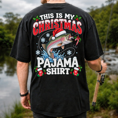 This Is My Christmas Pajama Shirt Rainbow Trout Fishing T-Shirt | Back Print