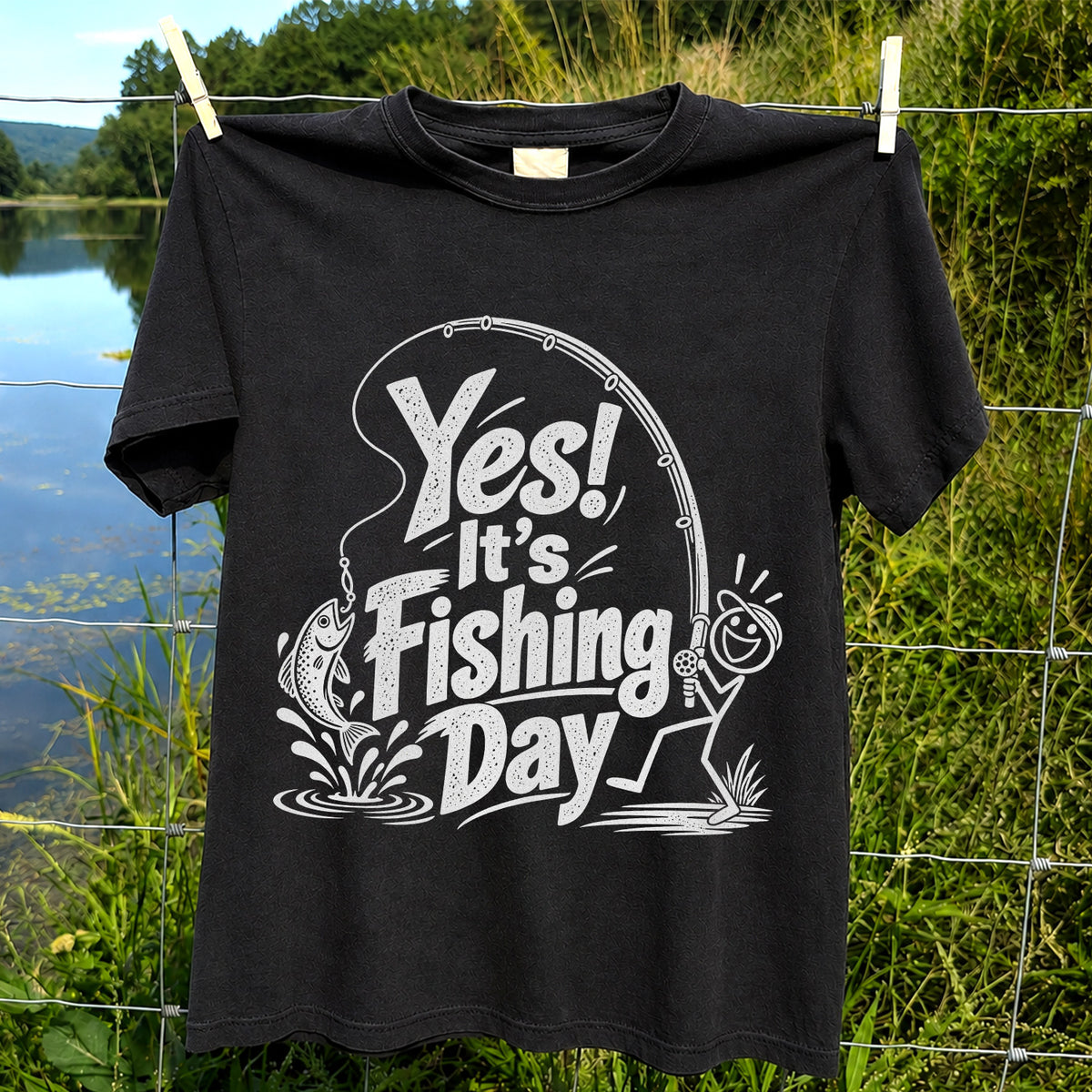 Yes! It's Fishing Day Funny Angler and Trout Graphic T-Shirt