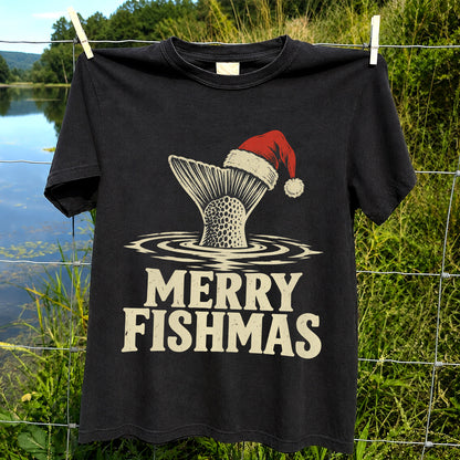 Merry Fishmas Santa Hat Trout Fishing Graphic T-Shirt