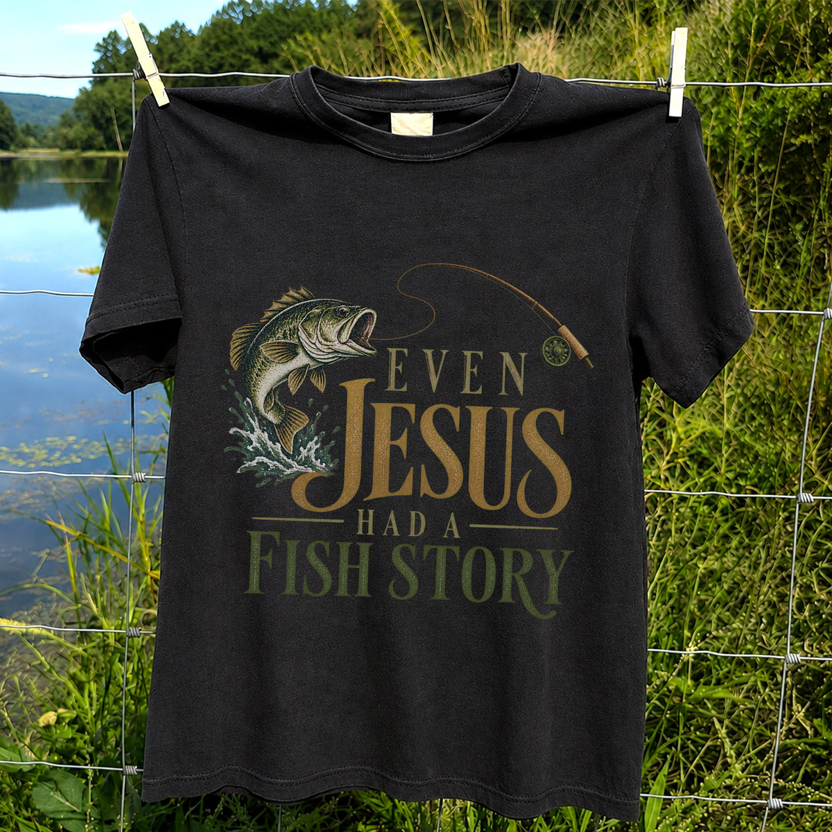 Even Jesus Had a Fish Story Largemouth Bass Fishing T-Shirt