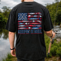 Keepin' It Reel American Flag Fishing Lures Graphic T-Shirt | Back Print