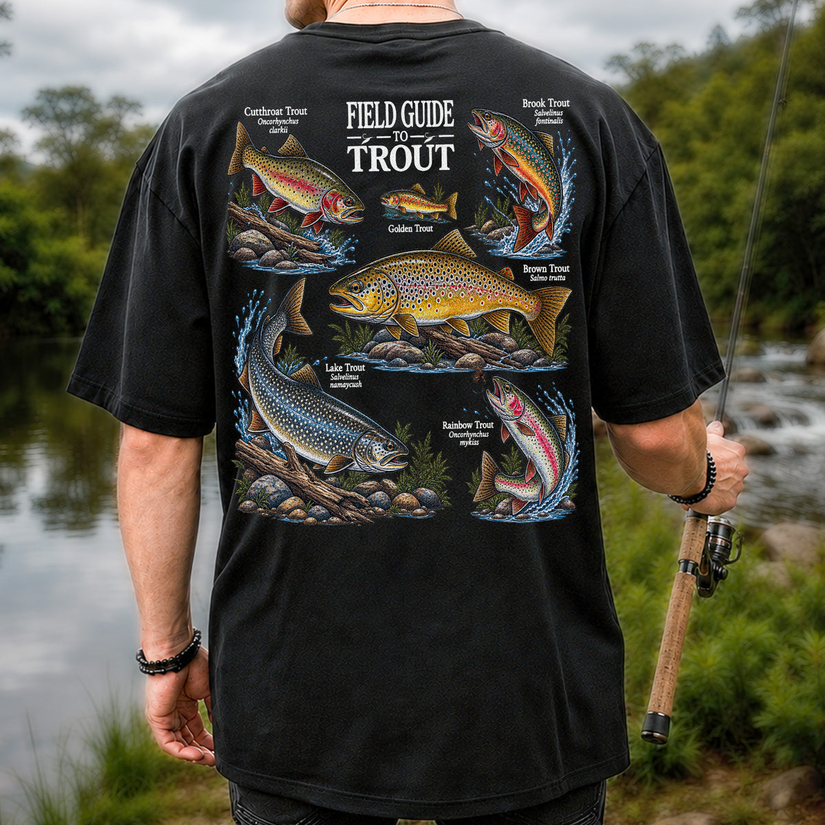 Field Guide to Trout Fishing Species Graphic T-Shirt | Back Print