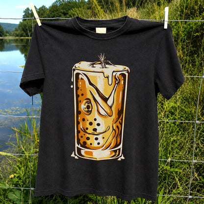 Vintage Trout in a Beer Glass Fishing Graphic T-Shirt