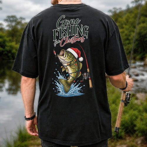 Gone Fishing for Christmas Bass Fishing Graphic T-Shirt | Back Print