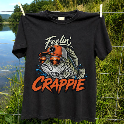 Feelin' Crappie Funny Fishing T-Shirt with Fish in Sunglasses