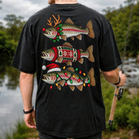 Christmas Trout Antlers Sweater and Lights Fishing T-Shirt | Back Print