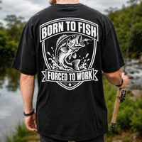 Born to Fish Forced to Work Funny Bass Fishing Graphic T-Shirt | Back Print