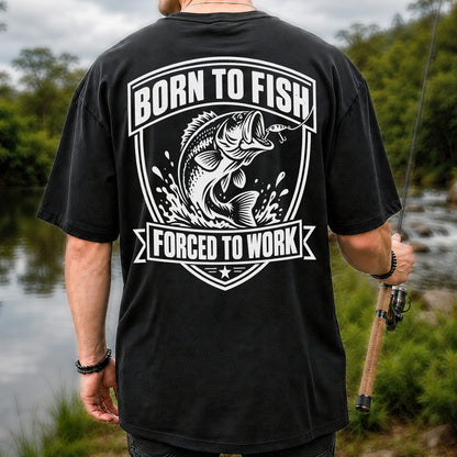 Born to Fish Forced to Work Funny Bass Fishing Graphic T-Shirt | Back Print