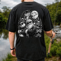 Santa Snowman Gingerbread and Bass Christmas Fishing T-Shirt | Back Print