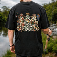 Autumn Ghost Trio with Brown Trout Halloween Fishing T-Shirt | Back Print