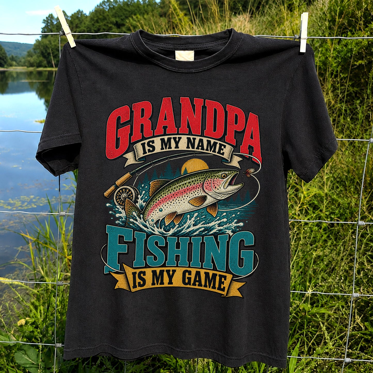 Grandpa Is My Name Fishing Is My Game Rainbow Trout T-Shirt