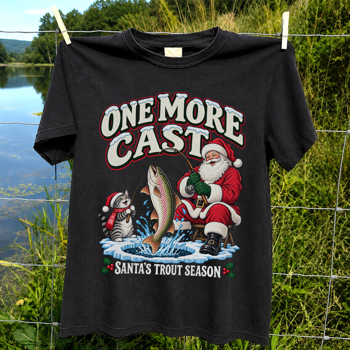 One More Cast Santa's Trout Season Christmas Fishing T-Shirt