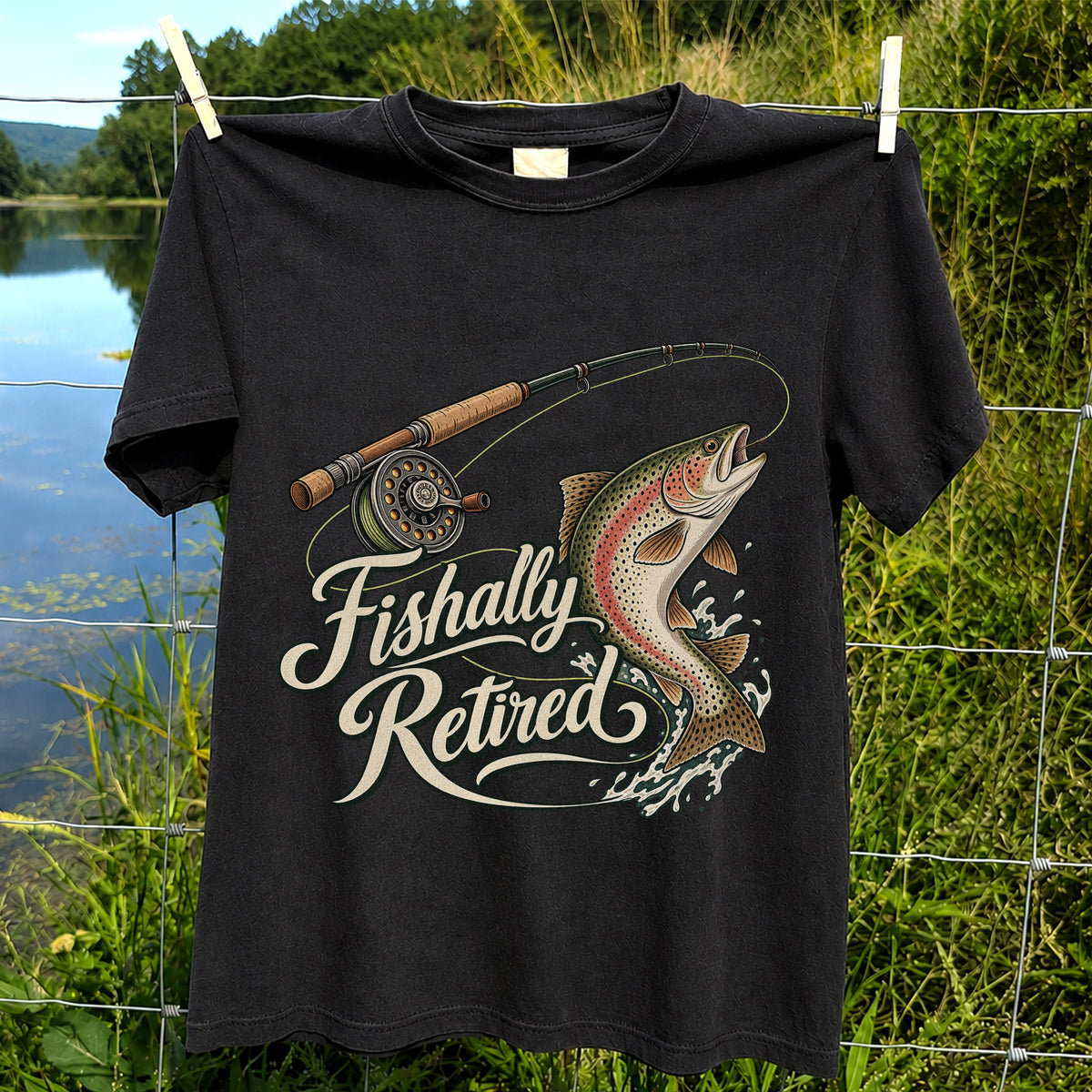 Fishally Retired Rainbow Trout Fly Fishing Retirement T-Shirt