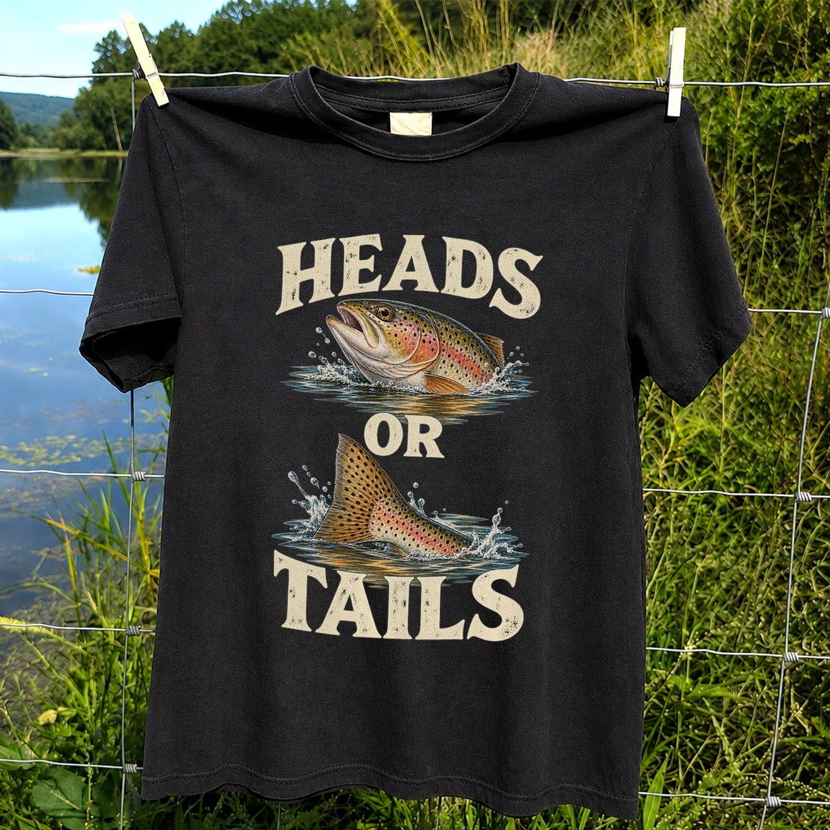 Rainbow Trout Heads or Tails Fishing Graphic T-Shirt