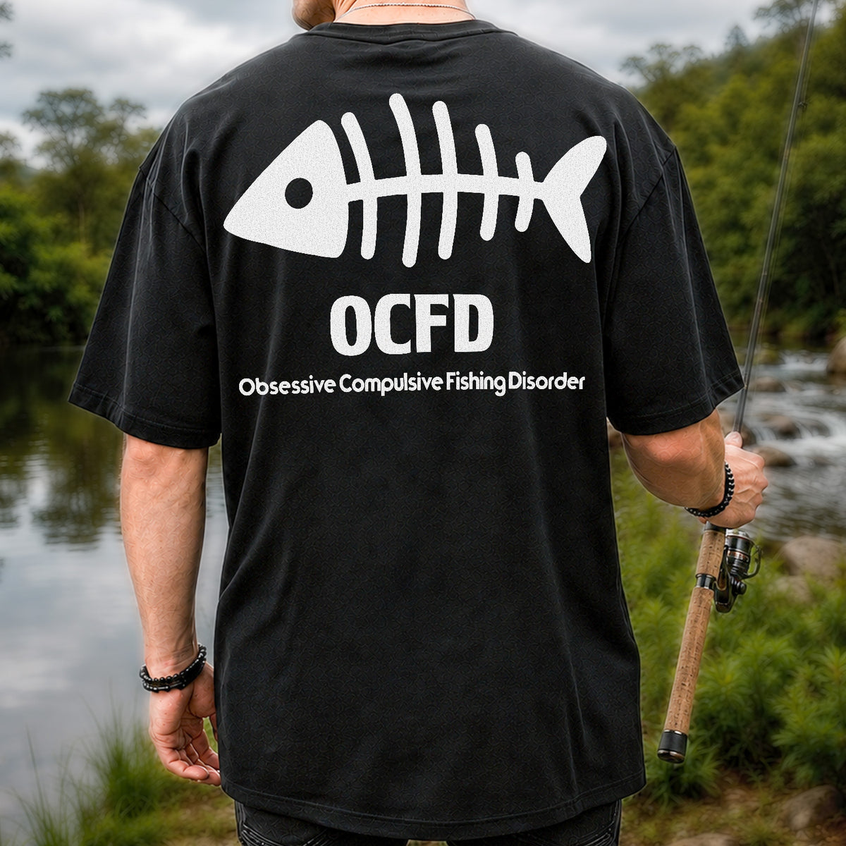 Funny Fish Skeleton Fishing Graphic T-Shirt | Back Print