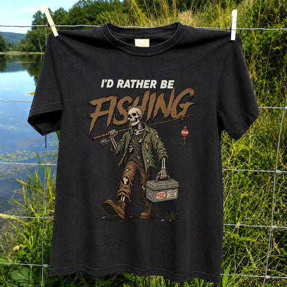 I'd Rather Be Fishing Skeleton Angler Graphic T-Shirt