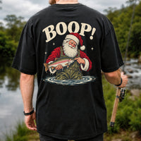 Boop Santa Holding Trout Funny Christmas Fishing T-Shirt | Back Print