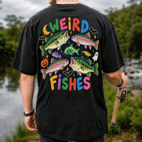 Weird Fishes Halloween Bass and Rainbow Trout Fishing T-Shirt | Back Print