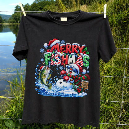Merry Fishmas Christmas Fishing Graphic T-Shirt