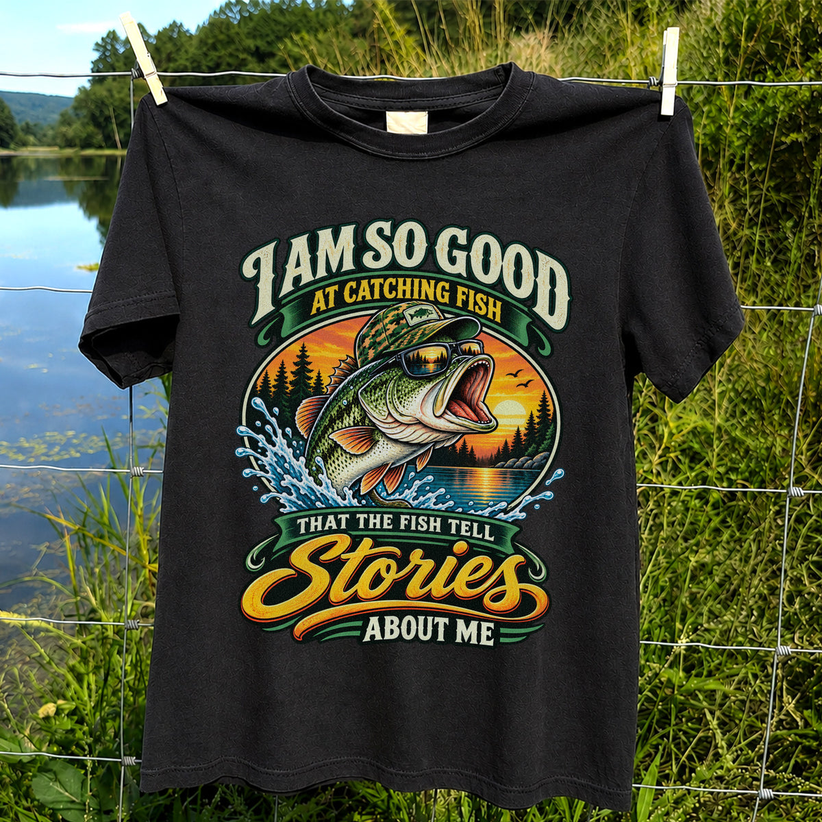 I Am So Good at Catching Fish That the Fish Tell Stories About Me Bass T-Shirt