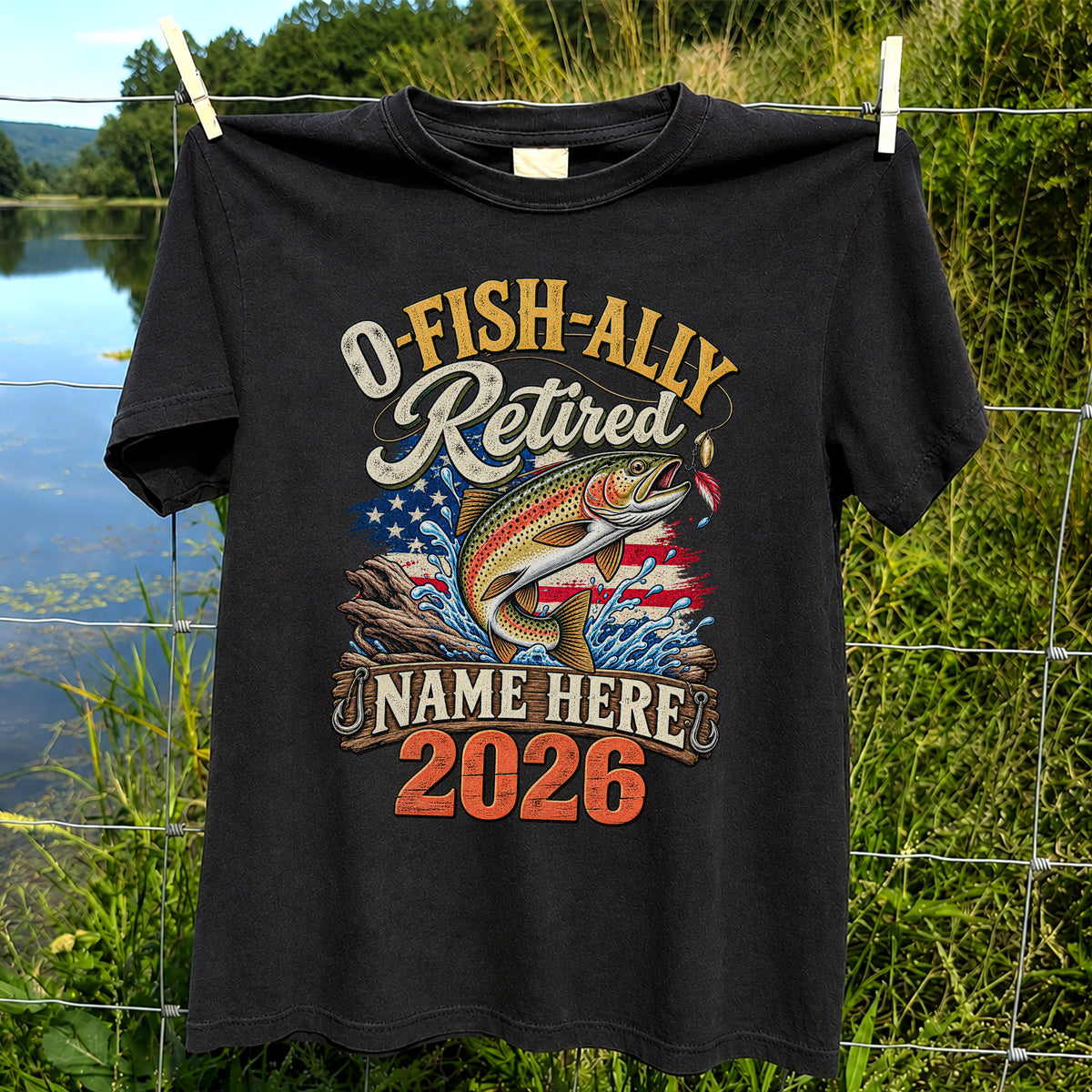 Retired Trout Fishing Patriotic Personalized Graphic T-Shirt
