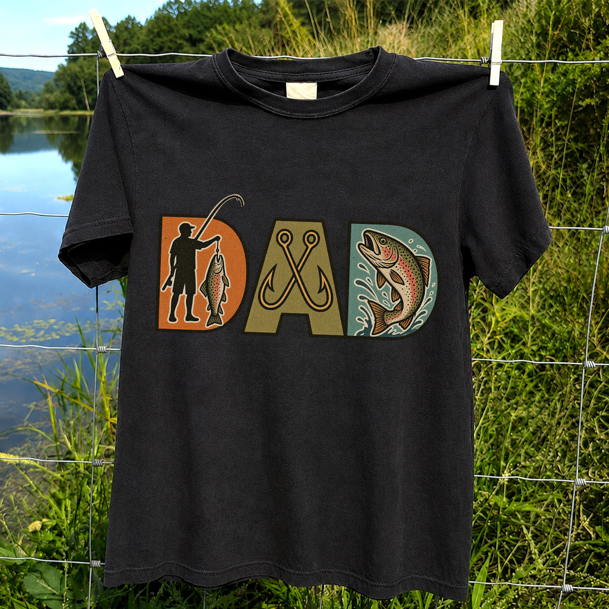 DAD Rainbow Trout and Fishing Hooks Vintage Graphic T-Shirt