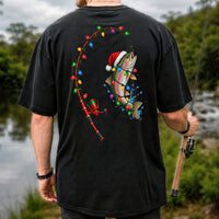 Christmas Rainbow Trout with Santa Hat and Lights Fishing T-Shirt | Back Print