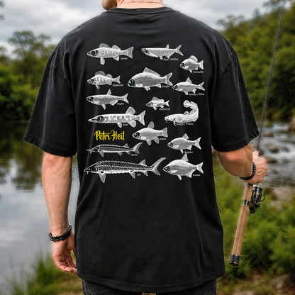 German Freshwater Fish Species Chart Fishing Graphic T-Shirt | Back Print