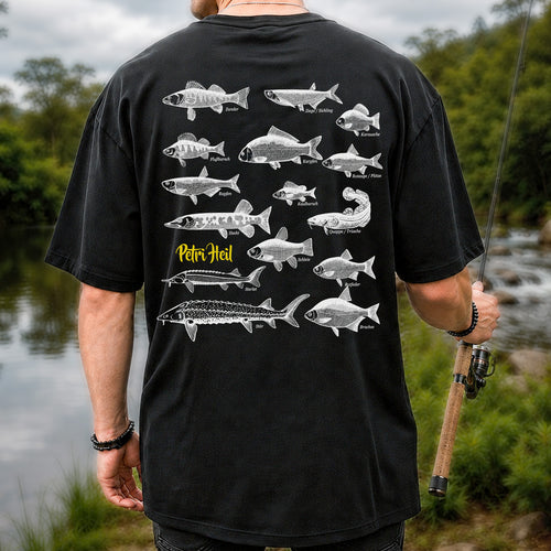 German Freshwater Fish Species Chart Fishing Graphic T-Shirt | Back Print