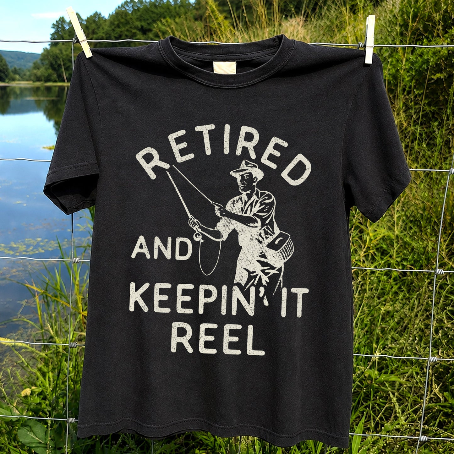 Retired And Keepin It Reel T-Shirt Fishing Retirement Gift for Fisherman