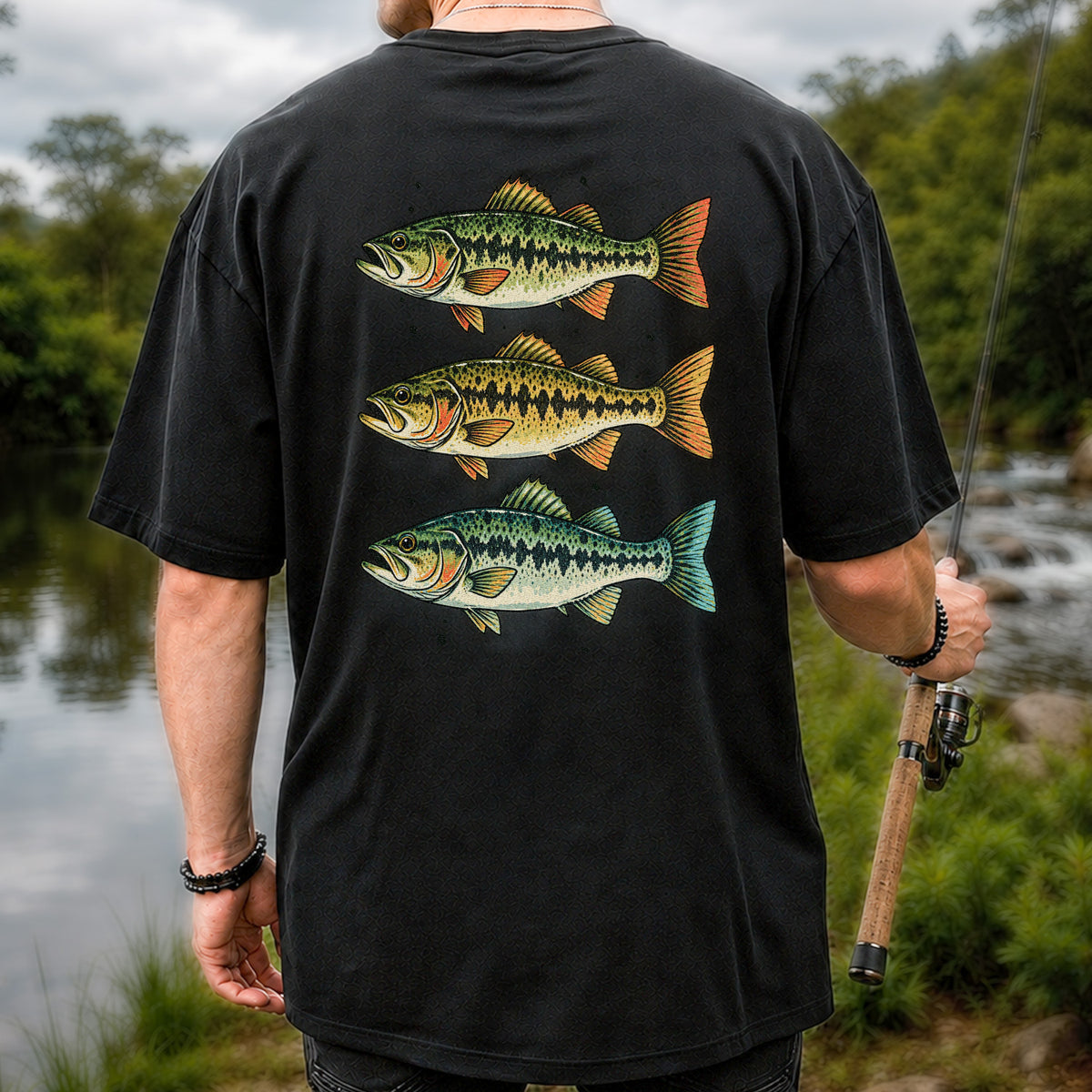 Three Bass Fishing Graphic T-Shirt | Back Print
