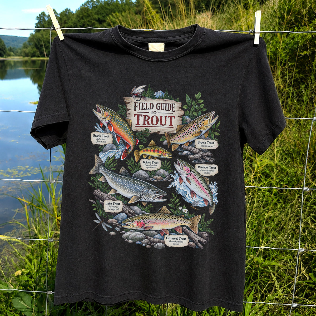Field Guide to Trout Vintage Freshwater Fishing Graphic T-Shirt